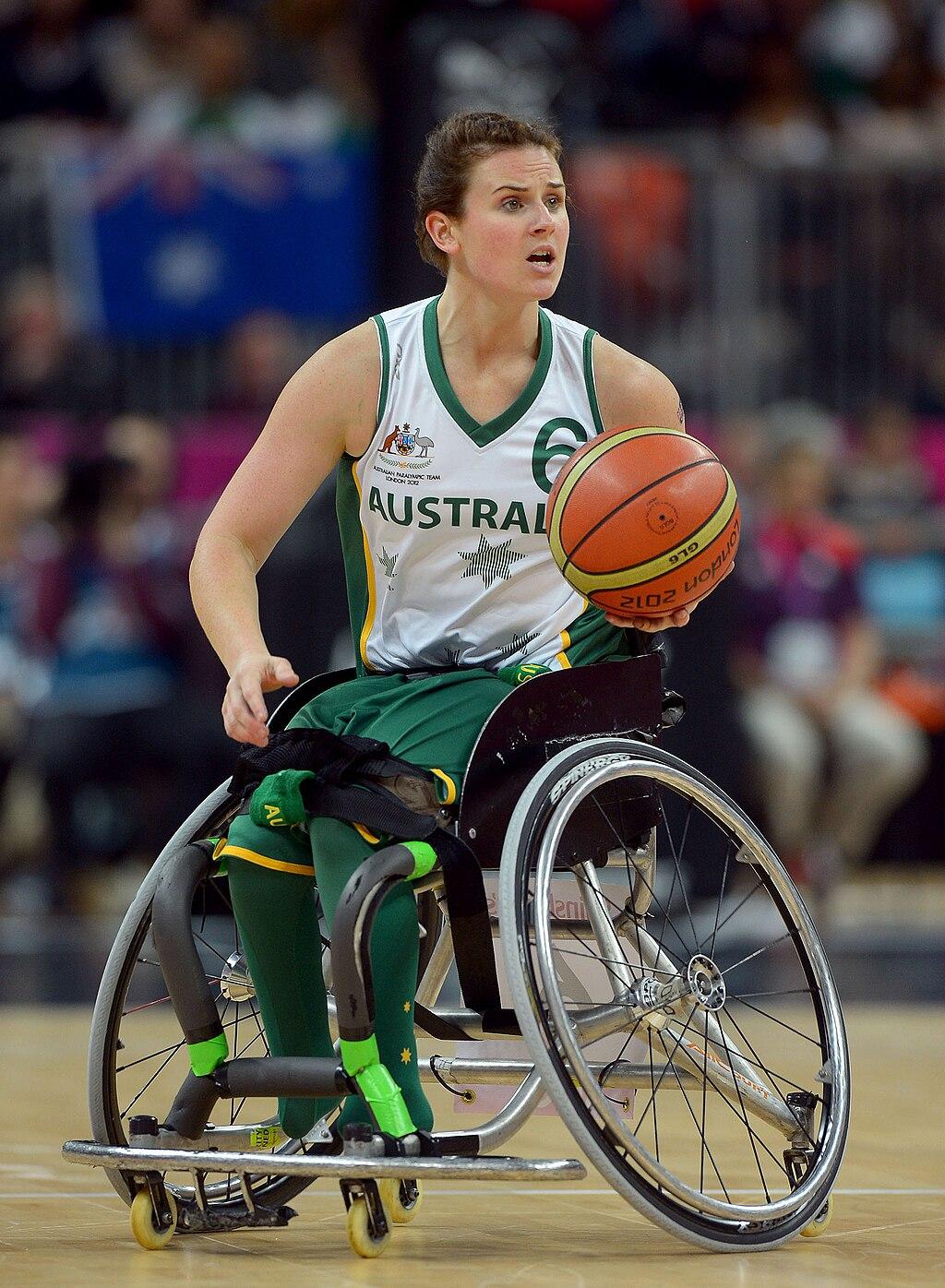 Bridie Kean playing wheelchair basketball at the London 2012 Paralympic Games