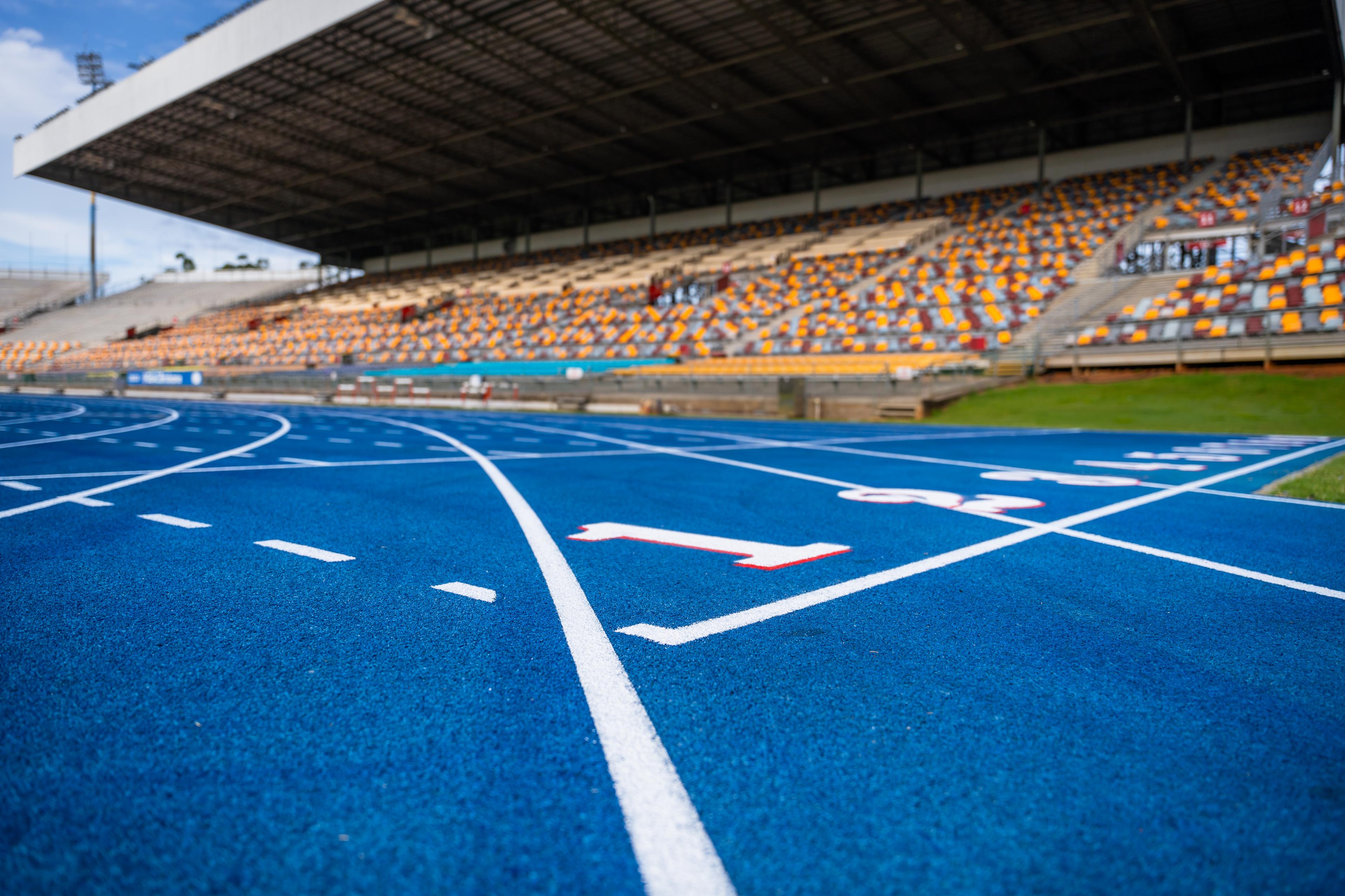 Running track start line at Queensland Sport and Athletic Centre