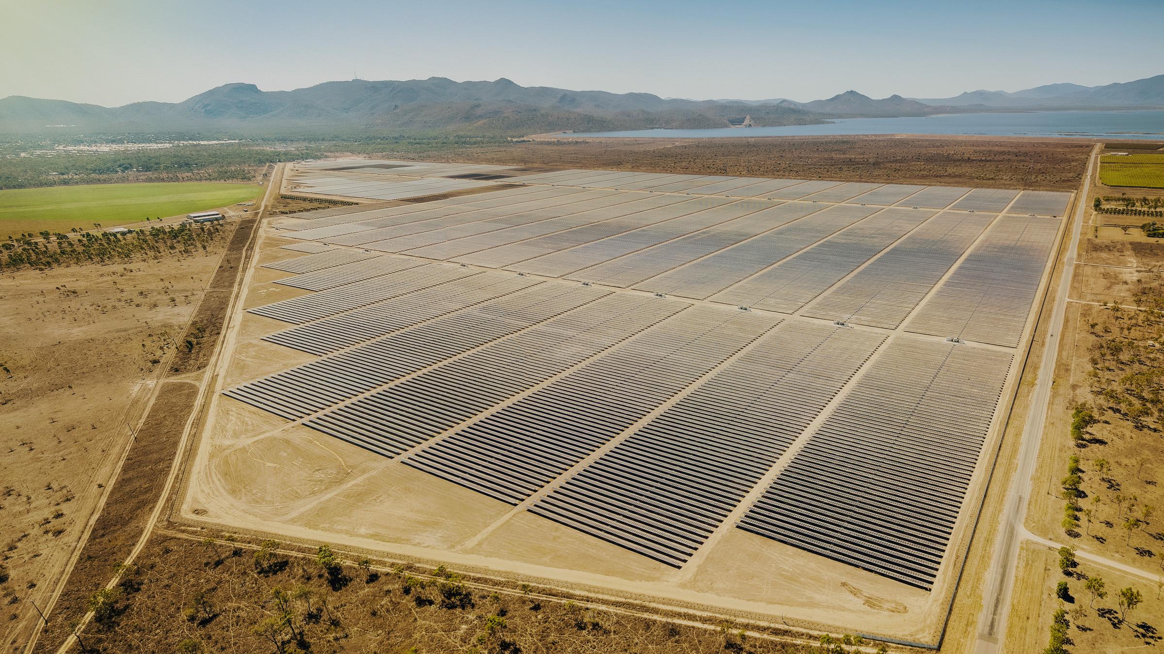 Aerial view of solar energy farm in Townsville, Queensland