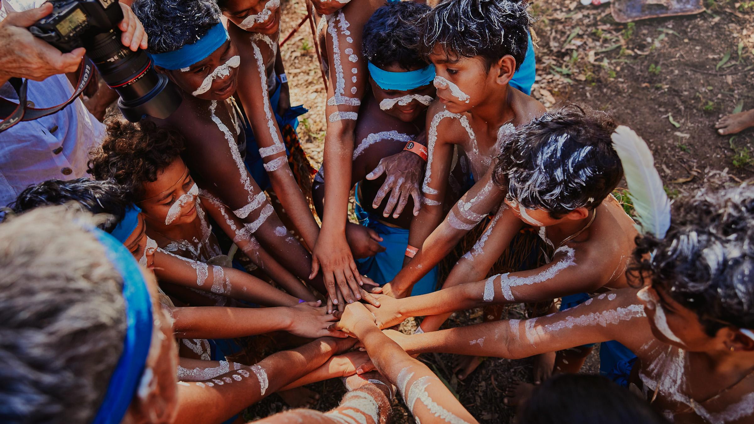Aboriginal and Torres Strait Islander children performing as part of the Laura Quinkan Indigenous Dance Festival